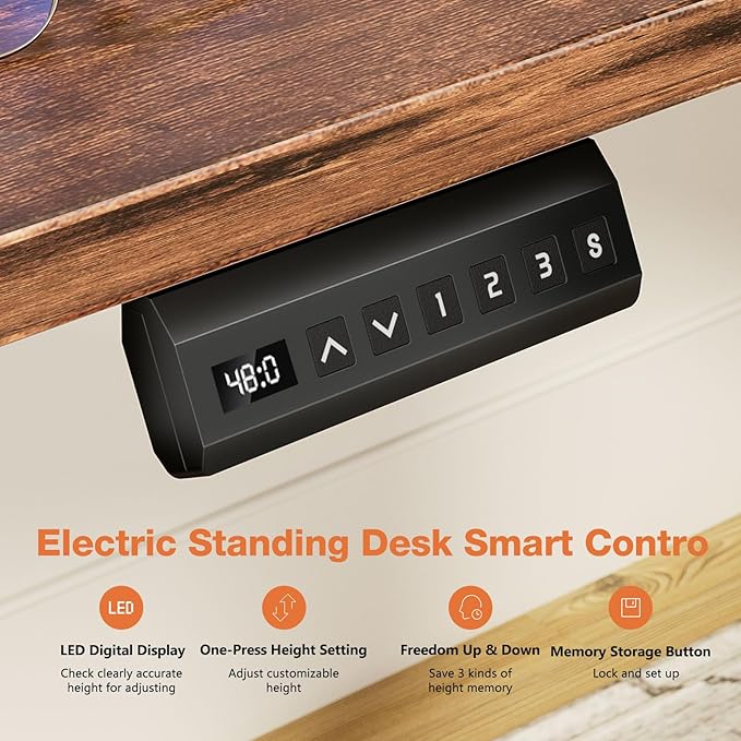 Sweetcrispy Electric Adjustable Height Standing Desk - 55 x 24 inch Sit to Stand Up Desk with Splice Board, Rising Home Office Computer Table with 2 Hook and Wire Hole for Work - LeafyLoom