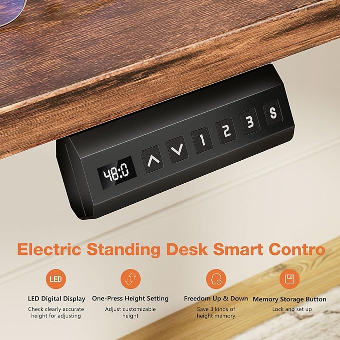 Sweetcrispy Electric Adjustable Height Standing Desk - 48 x 24 inch Sit to Stand Up Desk with Splice Board, Rising Home Office Computer Table with 2 Hook and Wire Hole for Work - LeafyLoom