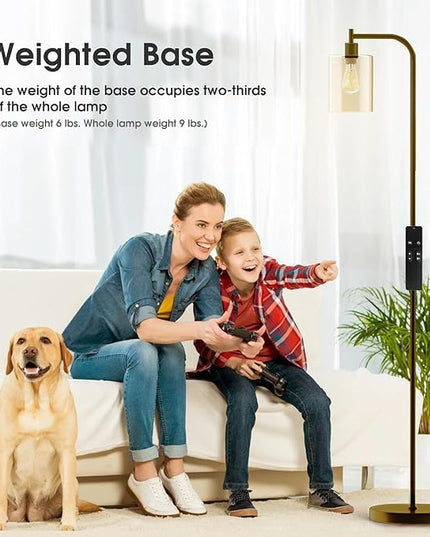 PAZZO LED Floor Lamp, Industrial Standing Lamp with Glass Lampshade, Ideal for Living Room, Bedroom, and Office,Brown(includes Remote Control) - LeafyLoom