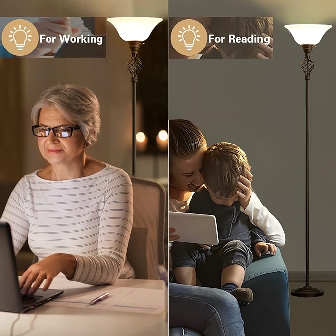 Floor Lamp for Living Room, 72" Modern Bedroom Standing Lamp with 8W LED Bulb, 3000K Eye Protection Torchiere Floor Lamp for Bedroom, Office, Living Room(Red Brown) - LeafyLoom