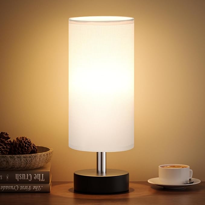 Small Table Lamp for Bedroom - Bedside Lamps for Night Stands, Minimalist Nightstand Light Lamp, Desk Lamps for Reading Room, Kids Room, Living Room, Office, Dorm - LeafyLoom