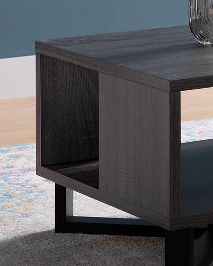 NicBex Coffee Table Wooden Coffee Table with Storage Rectangle Center Tables with Bottom Shelf and Metal Frame Dining Table for Living Room, Dining Room, Office, and Bedroom,47.25" W, Black+Gray - LeafyLoom
