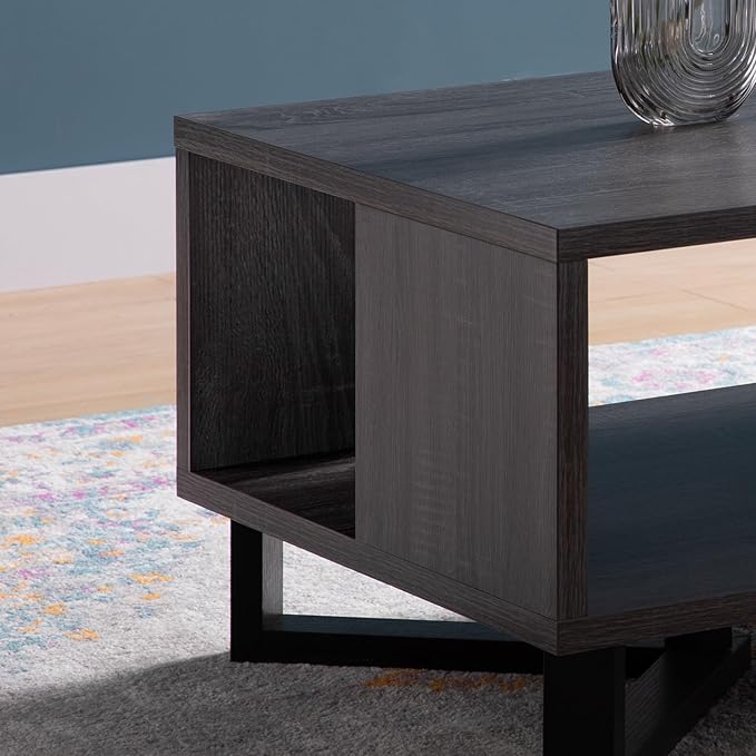 NicBex Coffee Table Wooden Coffee Table with Storage Rectangle Center Tables with Bottom Shelf and Metal Frame Dining Table for Living Room, Dining Room, Office, and Bedroom,47.25" W, Black+Gray - LeafyLoom