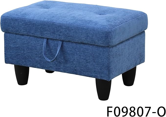 L-Shaped Sectional Couches with 66.5'' Chaise Lounge & Storage Ottoman Modular Room Sofas for Home Office Apartment, Large Living Furniture, 97'' Right Hand Facing, Blue Linen - LeafyLoom