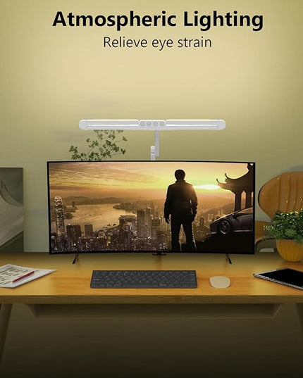 Micomlan Architect Desk Lamp with Clamp, Led Desk Lamp for Home Office with Remote Control, 24W Bright Dimmable Computer Desk Light Atmosphere Lighting Adjustable Table Light for Working Crafting - LeafyLoom