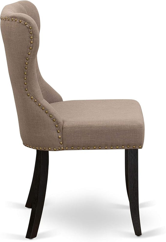 East West Furniture AMSI3-ABK-48 Antique 3 Piece Modern Set Contains a Round Kitchen Table with Pedestal and 2 Coffee Linen Fabric Parsons Dining Chairs, 36x36 Inch - LeafyLoom