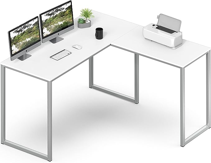 SHW 48-Inch Mission L-Shaped Home Computer Desk, White - LeafyLoom