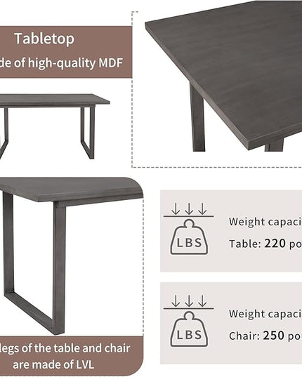 6 Pieces Simple Style Solid Wood Dining Room Set with Rectangular Table, 4 Upholstered Chairs and Bench, Stable Frame and a Long Lifespan, Family Furniture for Kitchen, Livingroom, Brown+Beige - LeafyLoom
