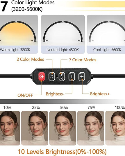yAyusi Half Moon Light for Nail Desk with Phone Holder, 29In 40W Nail Tech Light, Nail Table Lamp with Wire Controller & Remote, 7 Color Modes, 10 Brightness for Beauty/Eyelashes/Tattoos/Crafts - LeafyLoom