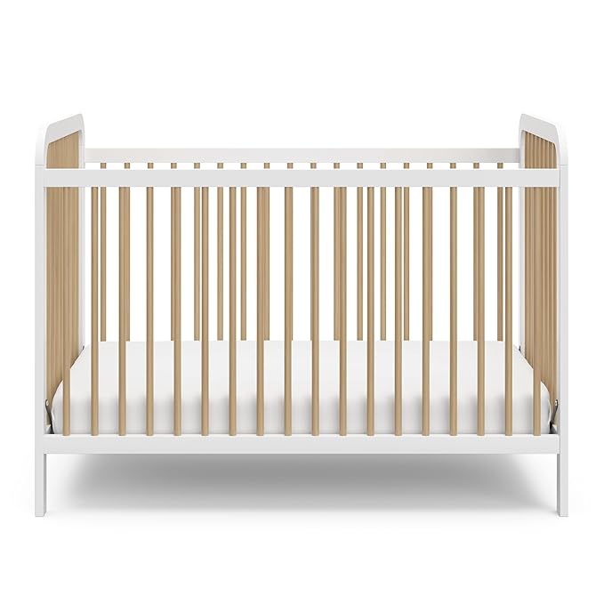 Storkcraft Pasadena 3-in-1 Convertible Crib (White with Driftwood) – GREENGUARD Gold Certified, Converts to Daybed and Toddler Bed, Fits Standard Full-Size Crib Mattress, Adjustable Mattress Height - LeafyLoom
