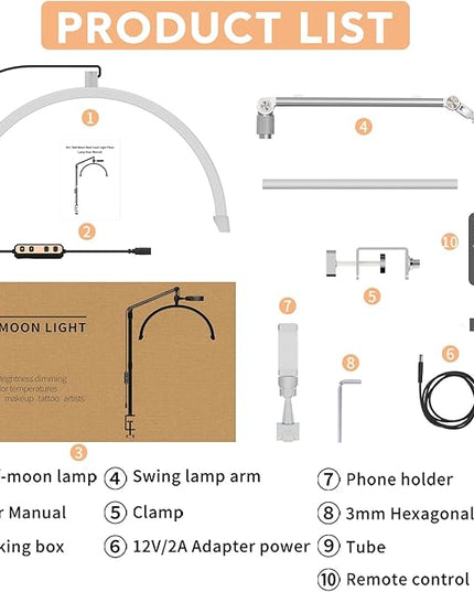 Half Moon Light for Lashes, 22'' Lash Light Lamp for Eyelash Extensions, Esthetician Light Eyelash Lamp with Phone Holder for Tattoo Artists, Nail Tech, Makeup,Skincare - LeafyLoom