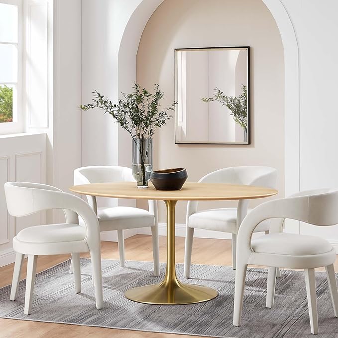 Modway Lippa Dining Table, 60", Gold Natural - LeafyLoom