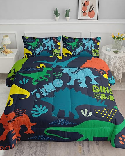 Axolotl Boys Bedding Cartoon Dinosaur Comforter Set Queen Size,Cute Dinosaur Bedding Set for Kids Boys Girls Teens Adults Room Decor,Kids Comforter Set All Season,1 Quilt 2 Pillow Cases,Purple - LeafyLoom