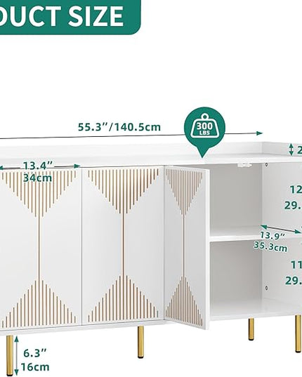 YITAHOME Sideboard Buffet, Modern Buffet Cabinet Storage Cabinet with Carved Design Doors 300 lbs Capacity for Hallway, Entryway, Kitchen or Living Room, White - LeafyLoom