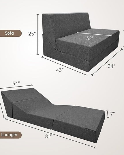 Memory Foam Folding Sofa Couch Bed with Pillow Sleeper Lazy Chair Modern Convertible Floor Futon for Living Room Apartment Guest Office,Washable Cover,Dark Gray - LeafyLoom