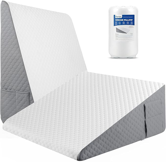 Forias Wedge Pillow for Sleeping 10" Bed Wedge Pillow for After Surgery - 1.5" Memory Foam Top, Triangle Pillow Wedge Ideal for Acid Reflux GERD Snoring Heartburn Pregnancy Lower Back Pain - LeafyLoom