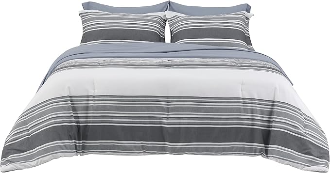 Bedsure Bed in a Bag Queen 7 Pieces - Striped Beddding sets, Queen Comforter Sets with Comforter, Fitted Sheet, Flat Sheet, Pillowcase & Shams - LeafyLoom