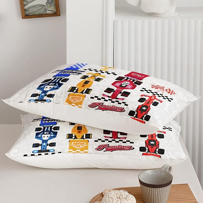 Axolotl Racing Car Comforter Set Twin Size,Colorful Sports Car Bedding Set for Kids Boys Teen Adult,Extreme Speed Race Bedding Sets Car Theme Bedroom Decor with 1 Comforter and 2 Pillowcases - LeafyLoom