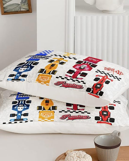 Axolotl Racing Car Comforter Set Queen Size,Colorful Sports Car Bedding Set for Kids Boys Teen Adult,Extreme Speed Race Bedding Sets Car Theme Bedroom Decor with 1 Comforter and 2 Pillowcases - LeafyLoom