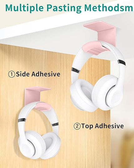 HomeMount Headphone Hook Under Desk - Headphone Holder Under Table, Adhesive Gaming Headphone Stand Hanger Desk Mount for Most Headphone(Pink-2P) - LeafyLoom