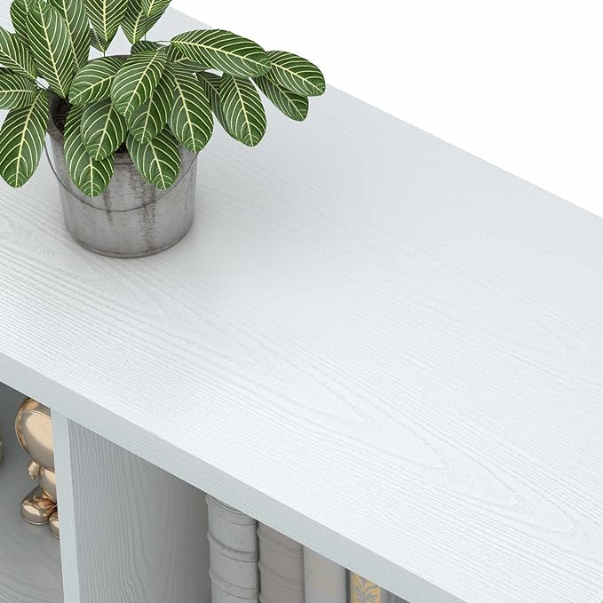FATORRI 6 Cube Storage Organizer with Shelf, Long Wood and Metal Cubby Bookcase, Industrial Horizontal Bookshelf (White Oak, 47 Inch) - LeafyLoom