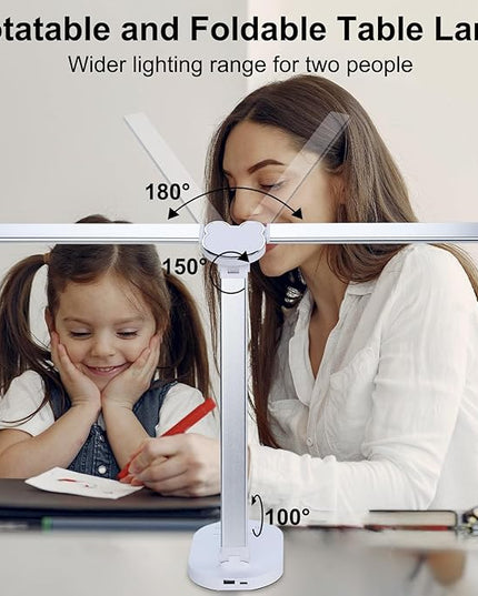Lightess LED Desk Lamp with Wireless Charger, USB Charging Port - Dual Swing Arm Dimmable LED Desk Light with Night Light, Foldable Desk Lamp, Touch Control Table Lamp for College Dorm Room Bedroom - LeafyLoom