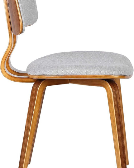Armen Living Jaguar Mid Century Modern Dining Accent Chair for Kitchen Table Desk Vanity in Grey Fabric and Walnut Wood Finish - LeafyLoom