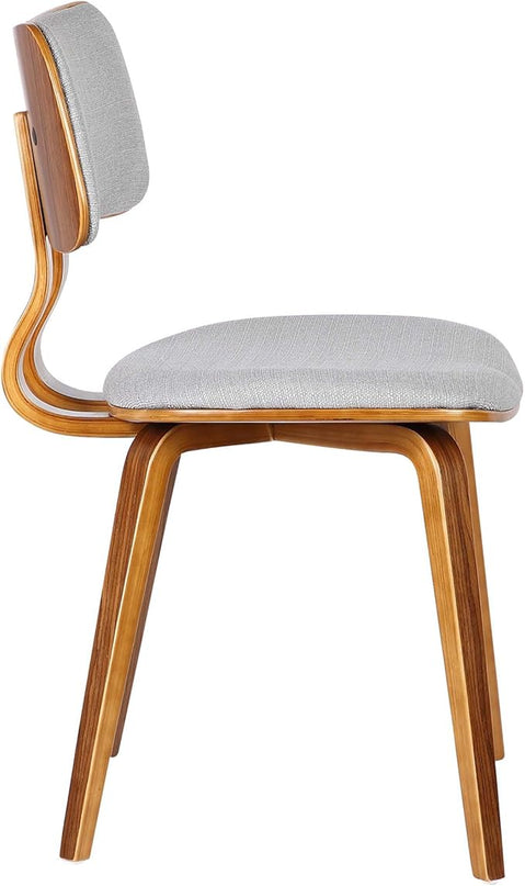 Armen Living Jaguar Mid Century Modern Dining Accent Chair for Kitchen Table Desk Vanity in Grey Fabric and Walnut Wood Finish - LeafyLoom
