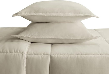 SERTA Simply Clean Ultra Soft Hypoallergenic Solid 3 Piece Comforter Set, King, Khaki - LeafyLoom