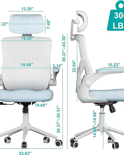 Ergonomic Office Chair, High Back Mesh Desk Chair with Thick Molded Foam Cushion, Coat Hanger, Adjustable Headrest, Lumbar Support, Tilt & Lock Function-Task Chair (Carolina Blue) - LeafyLoom