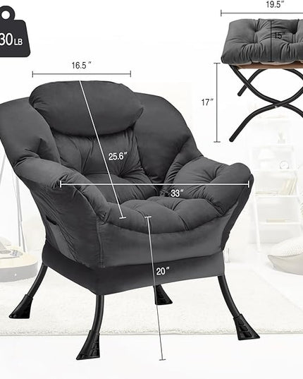 Lazy Chair with Folding Ottoman Modern Large Accent Chair,Contemporary Lounge Leisure Sofa Chair with Armrests Upholstered Sofa Armchair Reading Chair for Bedroom,Dorm & Office,Dark Grey - LeafyLoom