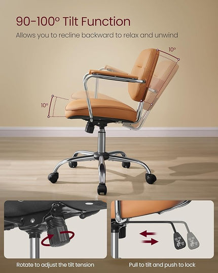 VASAGLE Office Chair, Desk Chair, Vanity Chair with Back, Individual Armrest Structure, Synthetic Leather, Adjustable Height, for Home Office, Caramel Brown UOBG033K02 - LeafyLoom