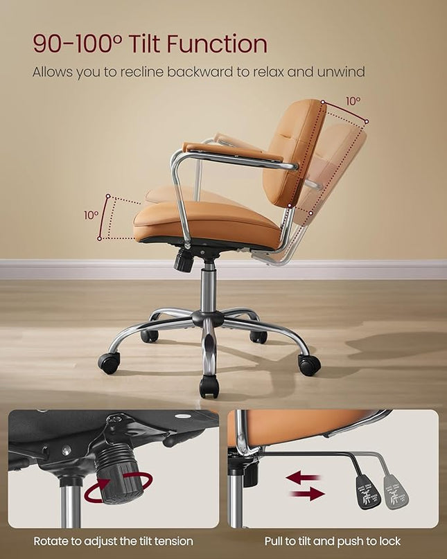 VASAGLE Office Chair, Desk Chair, Vanity Chair with Back, Individual Armrest Structure, Synthetic Leather, Adjustable Height, for Home Office, Caramel Brown UOBG033K02 - LeafyLoom