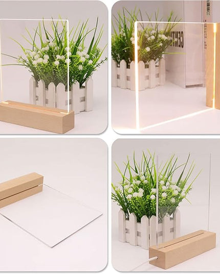 2Pcs 11.8" Rectangle Wooden Display Stand, Warm Light Wooden Lighted Base Wood Rectangle Led Display Pedestal Wood Night LED Light Lamp Base for Crystal Glass Resin Art - LeafyLoom