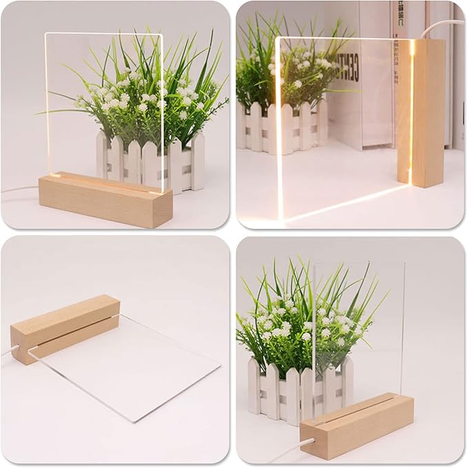 2Pcs 11.8" Rectangle Wooden Display Stand, Warm Light Wooden Lighted Base Wood Rectangle Led Display Pedestal Wood Night LED Light Lamp Base for Crystal Glass Resin Art - LeafyLoom