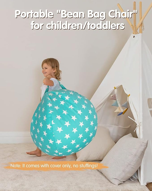 Aubliss Stuffed Animal Bean Bag Storage Chair (Aqua Star, Large (38'')) - LeafyLoom