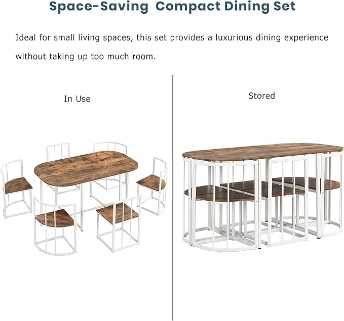7-Piece Modern Set-Compact 55-Inch Faux Marble Kitchen Table with 6 Chairs-Elegant and Practical Dining Room Furniture-White and Cherry Finish - LeafyLoom