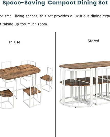 Dining Table Set for 6, 55 Inch Dining Room Table Set with 6 Chairs, Elegant and Compact Kitchen Table Set for Living Room, Dining Room and Small Space, White+Cherry - LeafyLoom