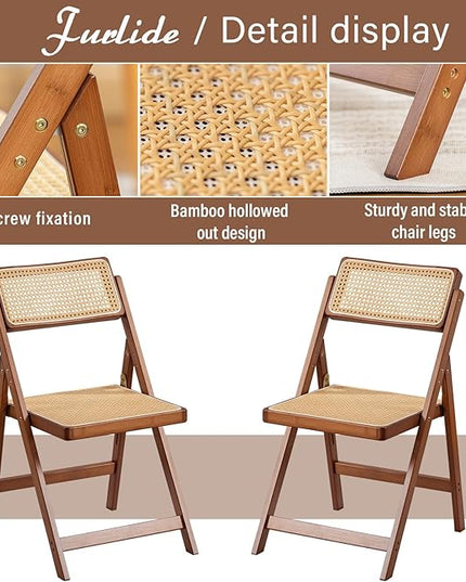 Rattan Folding Chair, Modern Mid Century Dining Chairs Set of 1, Comfy Outdoor Bamboo Chairs for Bedroom Living Room Reading Room Dining Kitchen, Walnut - LeafyLoom