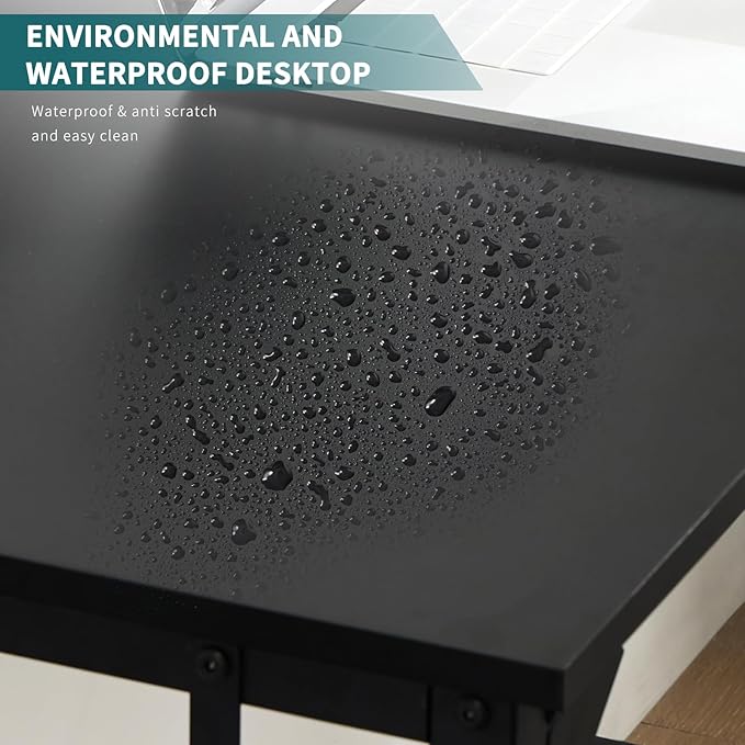 SMUG Computer Desk 40 Inch Home Office Writing Wood Storage Bag & Headphone Hook Small Spaces Simple Bedroom Work Study Kids Table, Black - LeafyLoom