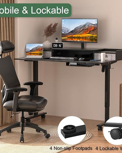 48×30 Inch Electric Standing Desk with 2 Drawers, Adjustable Height Widened Stand Up Desk with Storage Shelf, Sit to Stand Ergonomic Workstation for Home Office - LeafyLoom