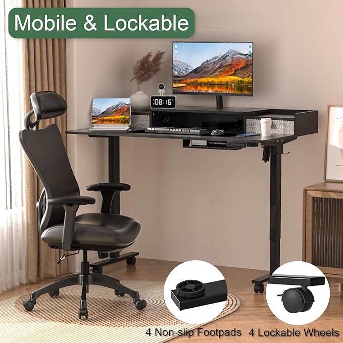 63×30 Inch Electric Standing Desk with 2 Drawers, Adjustable Height Widened Stand Up Desk with Storage Shelf, Sit to Stand Ergonomic Workstation for Home Office - LeafyLoom