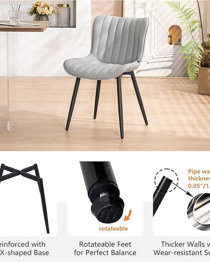 YOUNUOKE Grey Dining Chairs Set of 2 Upholstered Mid Century Modern Kitchen Chairs Armless Faux Leather Accent Guest Chair with Back Metal Legs for Guest Reception Waiting Living Room - LeafyLoom