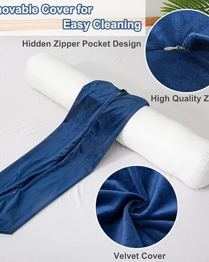 Body Pillow, Memory Foam Round Body Pillows for Adults, Firm Long Bolster Pillow for Bed, Cylinder Tube Roll Pillow with Velvet Cover, 47x7.87 Inches, Navy Blue - LeafyLoom