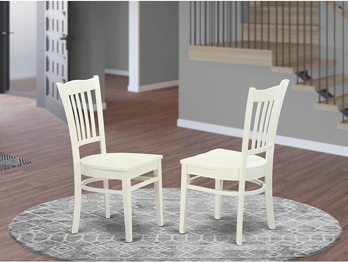 East West Furniture GRC-WHI-W Groton Dining Chairs - Slat Back Wooden Seat Chairs, Set of 2, Linen White - LeafyLoom