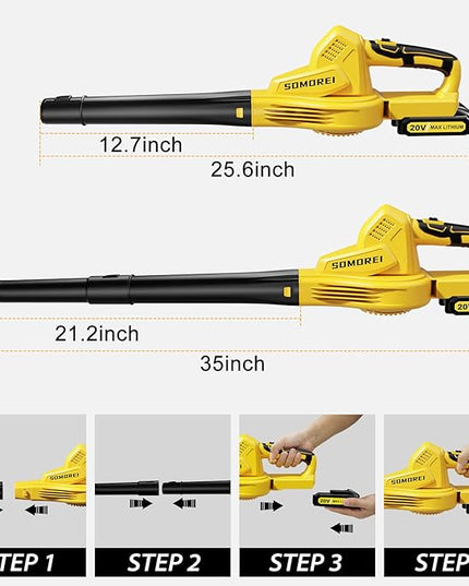 Electric Handheld Cordless Leaf Blower with 2 Batteries for Patio, Yard - 20V 140 CFM Lightweight, Battery Powered, Small - LeafyLoom