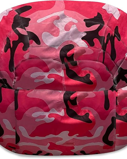 Posh Creations Structured Comfy Bean Bag Chair for Gaming, Reading and Watching TV, Sonoma Lounge, Nylon - Camo Pink and Black - LeafyLoom