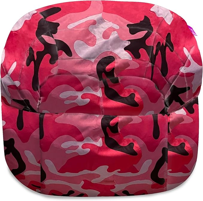 Posh Creations Structured Comfy Bean Bag Chair for Gaming, Reading and Watching TV, Sonoma Lounge, Nylon - Camo Pink and Black - LeafyLoom