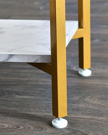 Household Essentials Crown Console Sofa Table with Storage Shelf White Marble and Gold Metal - LeafyLoom