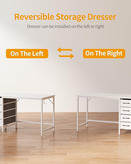 CubiCubi 40 Inch Computer Desk with 4 Drawers, Home Office Small Desk with Storage, Modern Study Writing Desk, White - LeafyLoom